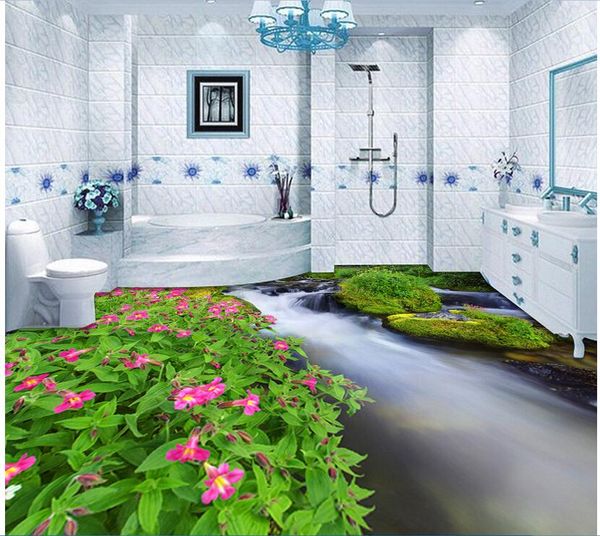 3D PVC flooring with custom photo designs, waterproof floor stickers featuring HD grass and flower patterns, decorative 3D wall murals and wallpaper for walls