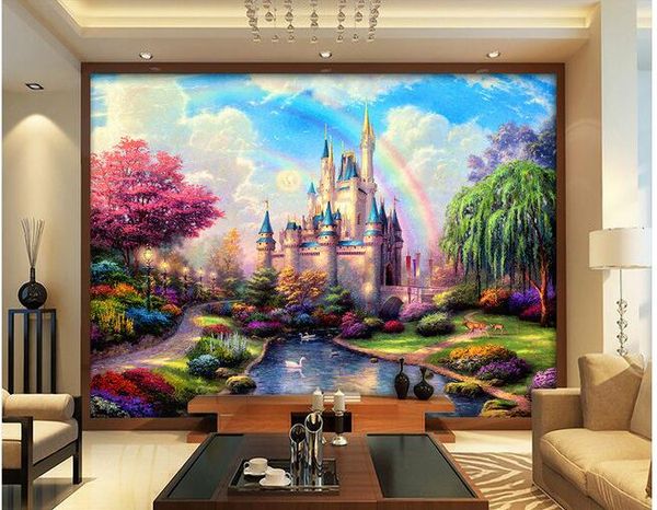 3D custom fairy tale castle wallpaper mural for living room decor