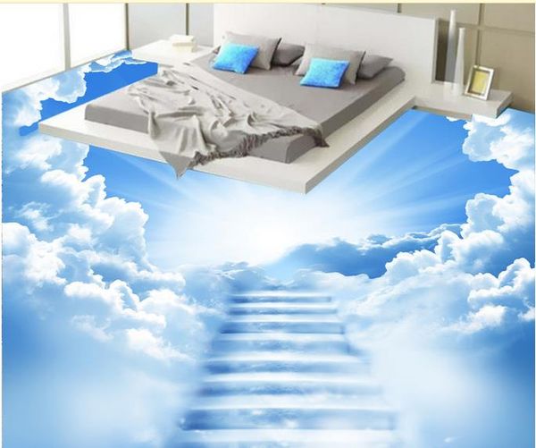3D waterproof PVC flooring featuring cloud designs for living rooms and bedrooms