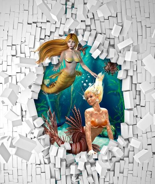 3D custom self-adhesive mermaid-themed floor mural for living spaces
