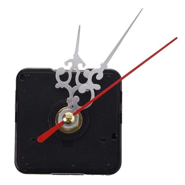 Silver DIY clock movement kit with red second hand and hour/minute hands