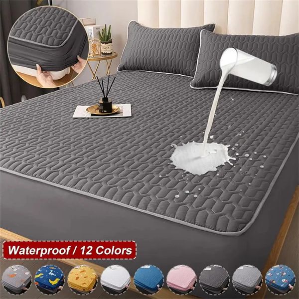Waterproof thick pad offers skin protection and durability, fitting securely on bed with latex cover in sizes 150x200, 160x200, 180x200, 240903