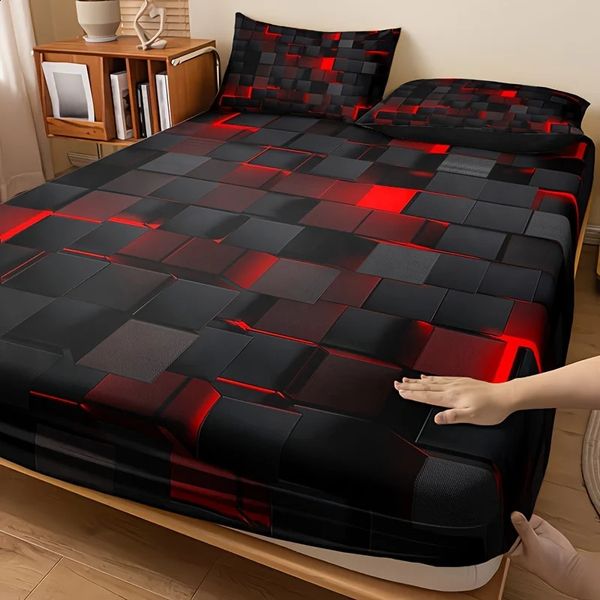 Technology-inspired red flat patch set with high-definition printed pillowcases for soft bedding in family dorms