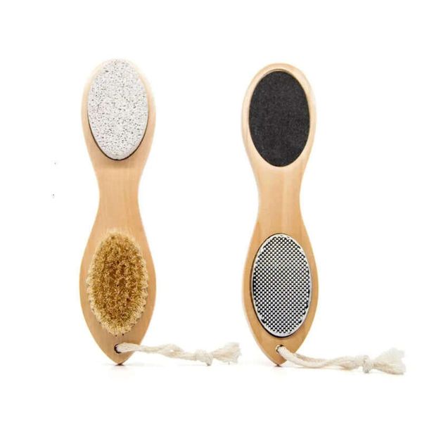 4-in-1 pumice foot file with bamboo handle for exfoliation and pedicure