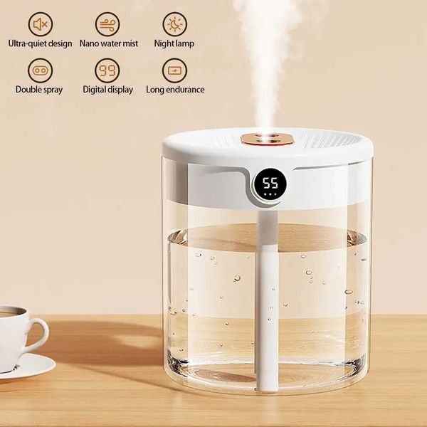 Air humidifier with night light 2L dual nozzle large capacity LCD display ultrasonic spray humidifier filter Y240926
