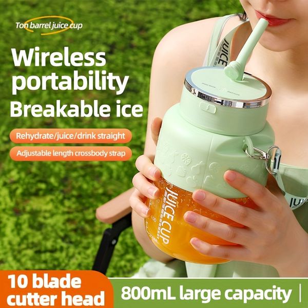 1 PCS Large Capacity Portable USB Rechargeable Electric Juice Cup 27.05OZ Multifunctional Fruit Juicer Mini Blender Lanyard Straw Easy to Cl