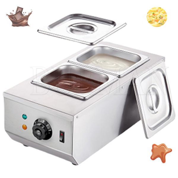 Commercial electric chocolate tempering machine with dual stainless steel pots for professional food warming and heating