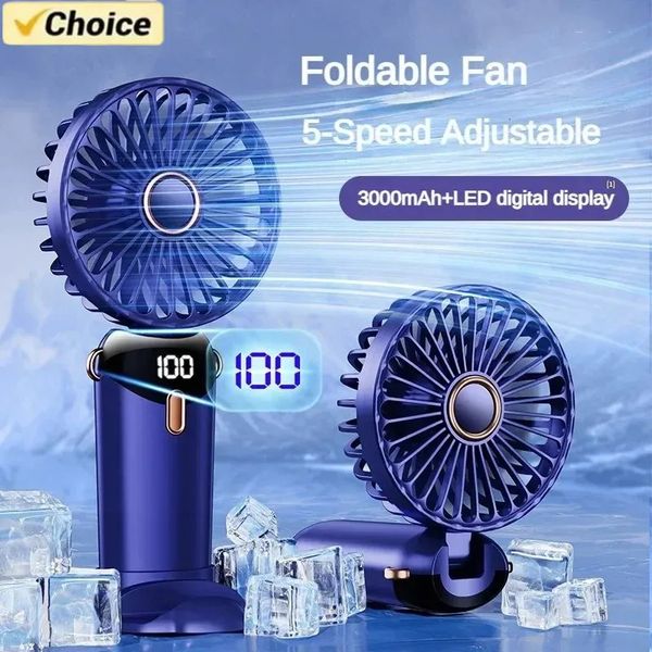 Foldable Handheld Portable Neck Mini Hanging Fans 5 Speed USB Rechargeable Fan with Phone Stand and Display Screen