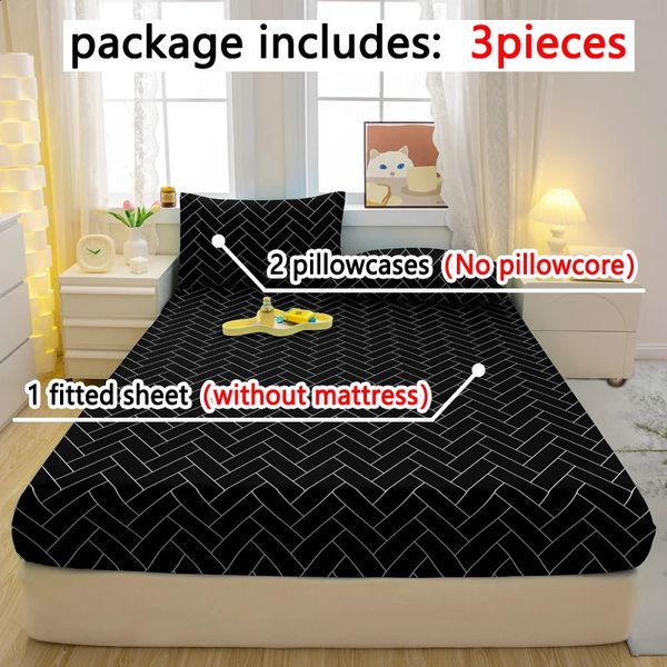3-piece contemporary geometric print bedding set with matte finish stickers for bedroom decor