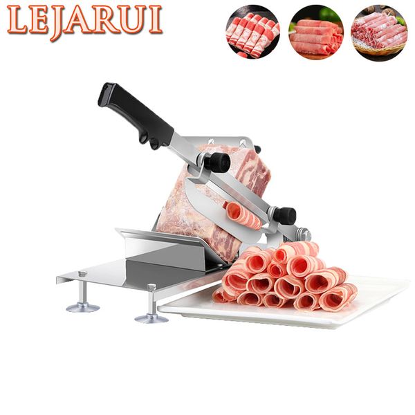 Commercial electric meat slicer for home use, cutting lamb beef and herbs into rolls with bone processing capability