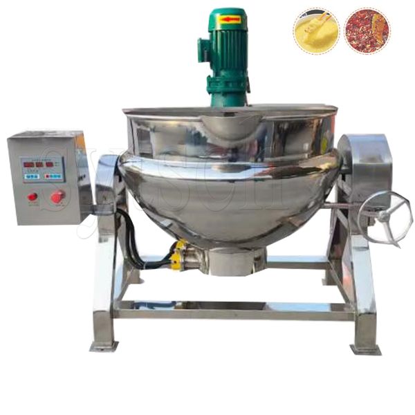 Industrial-grade stainless steel jam cooking pot with sugar jacket, ideal for making fruit jam and sandwiches