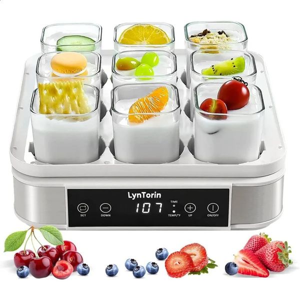 Digital Yogurt Maker hine - 9 Glass Jars, 52oz, Stainless Steel, Automatic Temperature & Time Control dh910320090