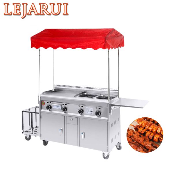 Commercial gas-powered griddle and deep fryer for teppanyaki cooking equipment, including flat grills and squid grills