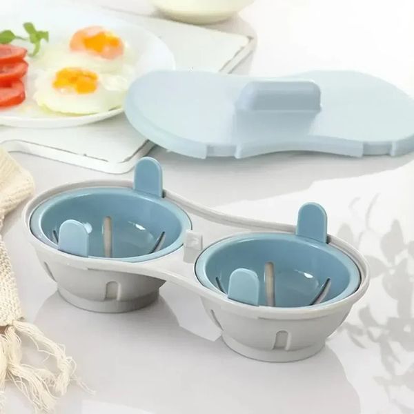 Microwave Egg Poacher Efficient Creative Double Cook Tool Poached Detachable Drain Basket Heat for Kitchen 240307
