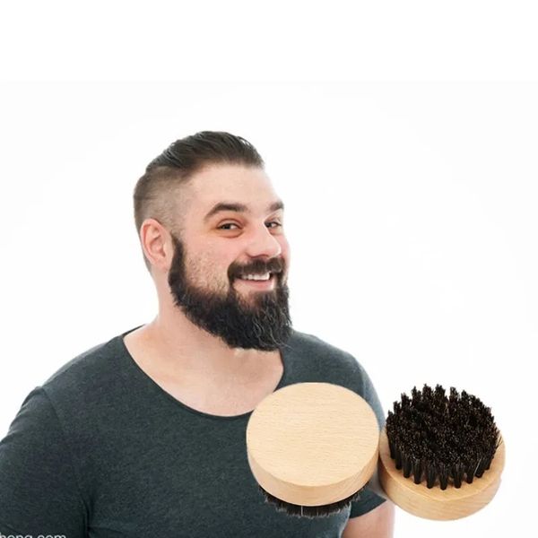 Beard brush with hard bristles and wooden handle for facial hair care