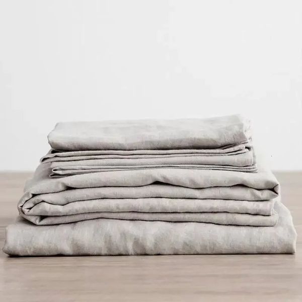 100% washed linen sheet set with 2 pillowcases, breathable and soft for a cozy farmhouse bed