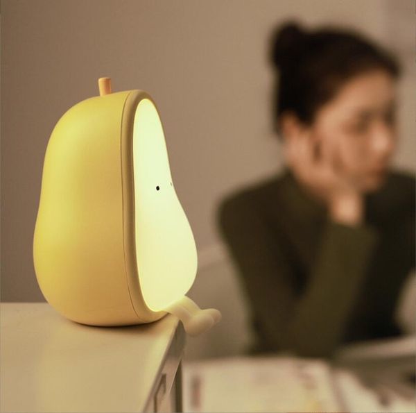 LED NightLight Rechargeable Fruit Pear Shape Silicone Patting Lamp Bedroom Bedside Decor Couple Children Holiday Gift