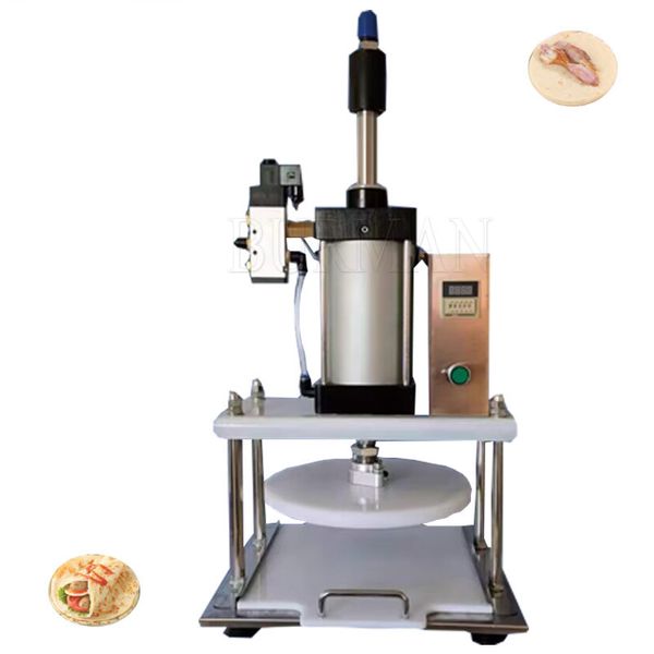 Pneumatic pizza dough press for commercial use, available in 22cm, 25cm, 30cm, and 40cm sizes, also functions as a pancake maker