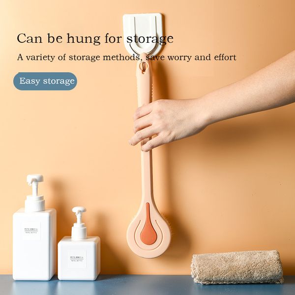 Long-handled soft-bristle bath brush for back scrubbing and body massage