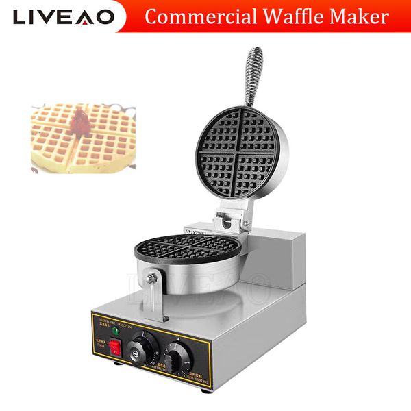 Waffle Maker Single Heads 110V 1200W Non-Stick Round Stainless Steel Waffle Iron Machine For Restaurant Bakeries