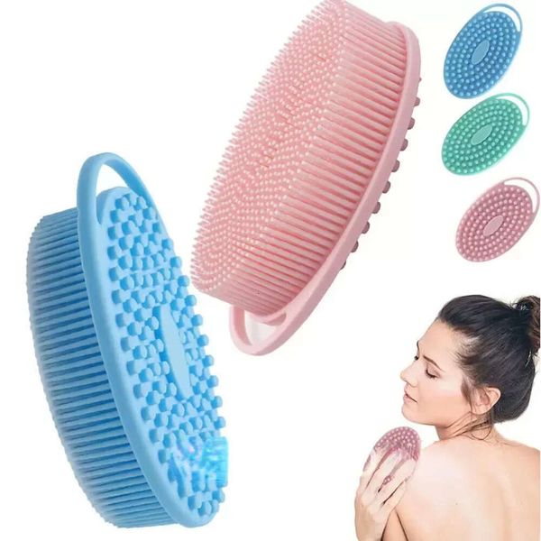 Double-sided silicone loofah scrubber for exfoliating in shower, suitable for men, women and kids