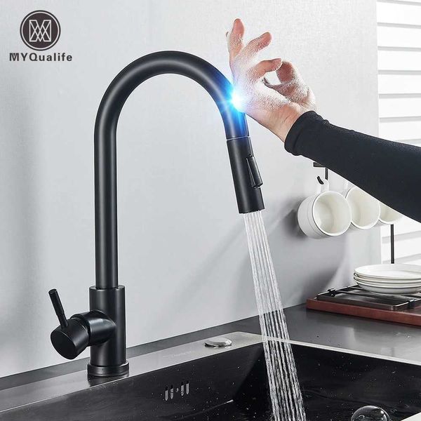 Pull Out Sensor Black Kitchen Faucet with Sensitive Touch Control Mixer Tap
