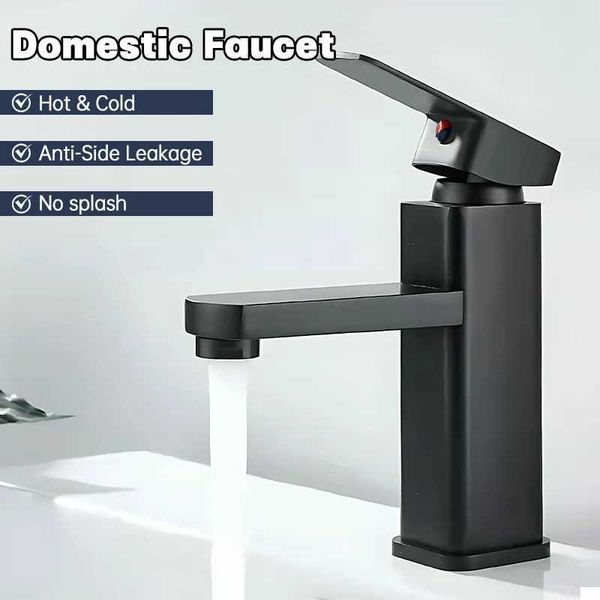 Black ABS bathroom sink mixer faucet for single hole countertop installation