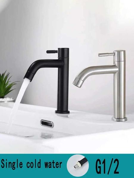 Stainless steel deck-mounted basin faucet for bathroom sinks, cold water model C241225
