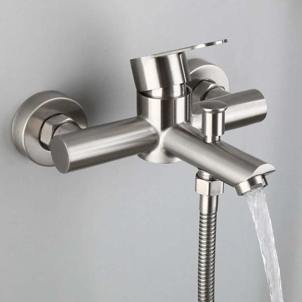 Wall-mounted stainless steel triple shower faucet with G1/2 connection for bathroom bathtub water mixing