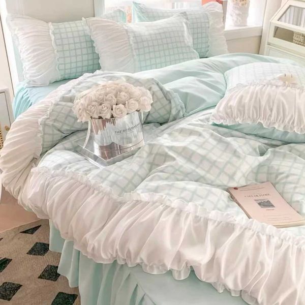 Ins Princess Style Korean Lace Bedding Set with Skirt, Sheets, and Quilt Cover for Dorm Rooms