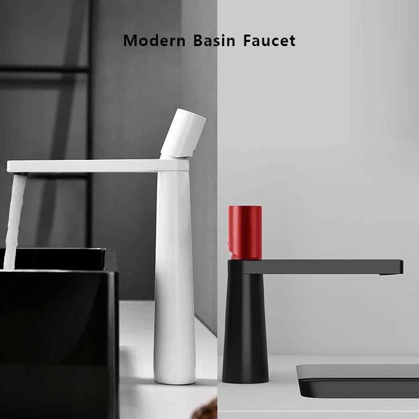 Modern brass bathroom faucet with hot and cold water mixer for washbasin, deck-mounted sink tap C241225