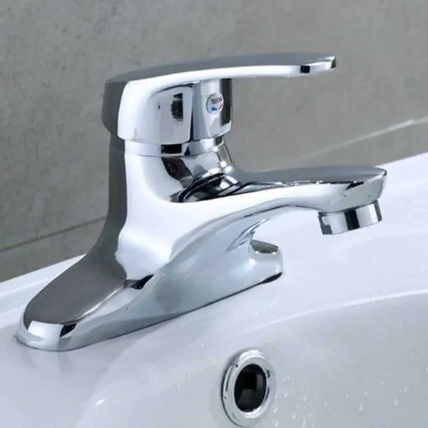Double-hole bathroom basin mixer tap with ceramic cartridge for hot and cold water