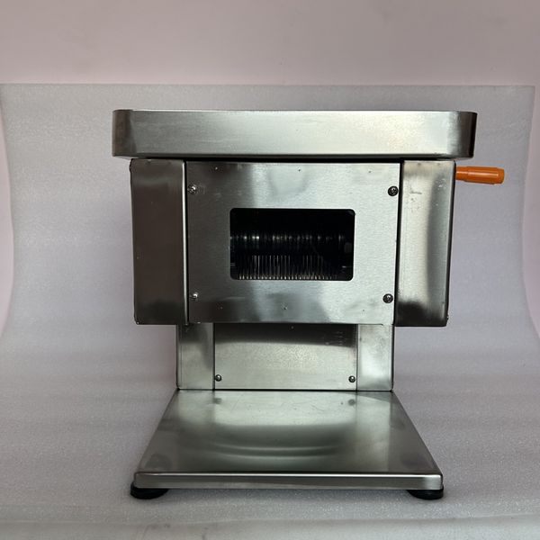 Compact stainless steel meat slicer for commercial and home use, ideal for slicing meat strips and cutting chicken