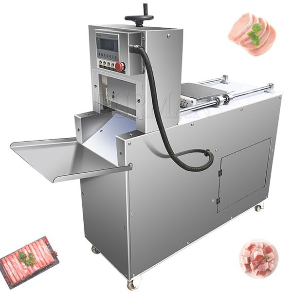 Commercial-grade stainless steel electric meat slicer for precise cutting of lamb, beef, and mutton rolls