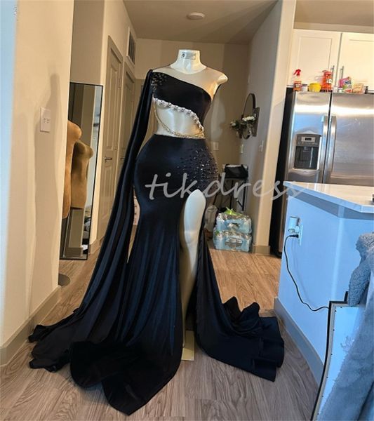 black girls prom dresses with slit charming one shoulder velvet evening dress 2024 mermaid special occasion dance party gowns vestidos de fi