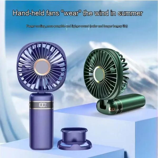 USB Handheld Mini Fan Foldable Portable Neck Hanging Fans 5 Speed Rechargeable with Phone Stand and Display Screen 240415