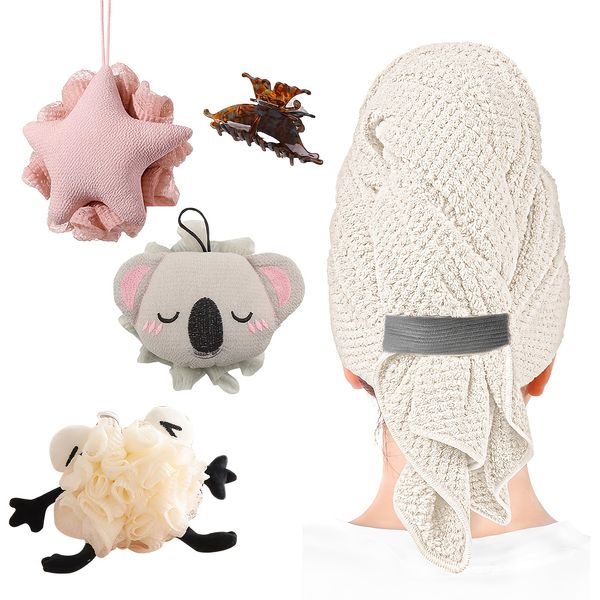 5-piece bath set with fast-drying hair towel wrap and women's hair clip, ideal bathing gift