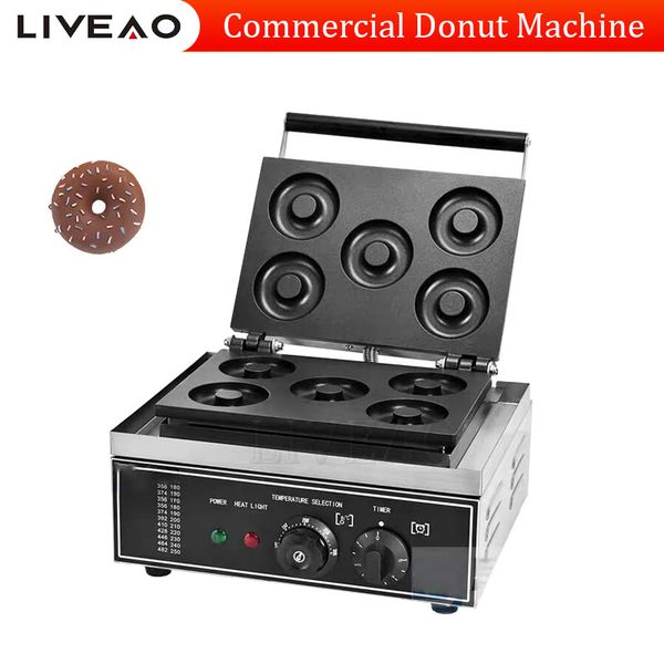 Non-Stick Surface Electric Doughnut Machine Commercial Waffle Donut Maker 5 Holes Double-Sided Heating Donut Machine