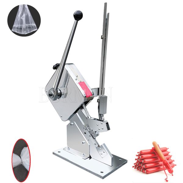Plastic bag sealing machine for supermarkets, bakeries, and meat packaging with U-shaped sausage clip design