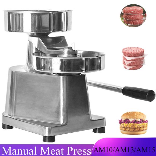 Commercial-grade burger patty maker in 100MM, 130MM, and 150MM sizes for food-safe hamburger pressing
