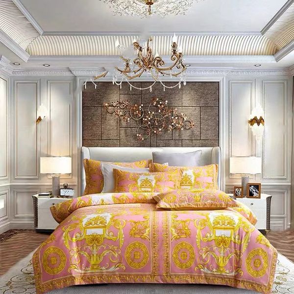 5-piece gold bedding set with designer cushion, including quilt cover in queen/king sizes made of 100% cotton woven fabric