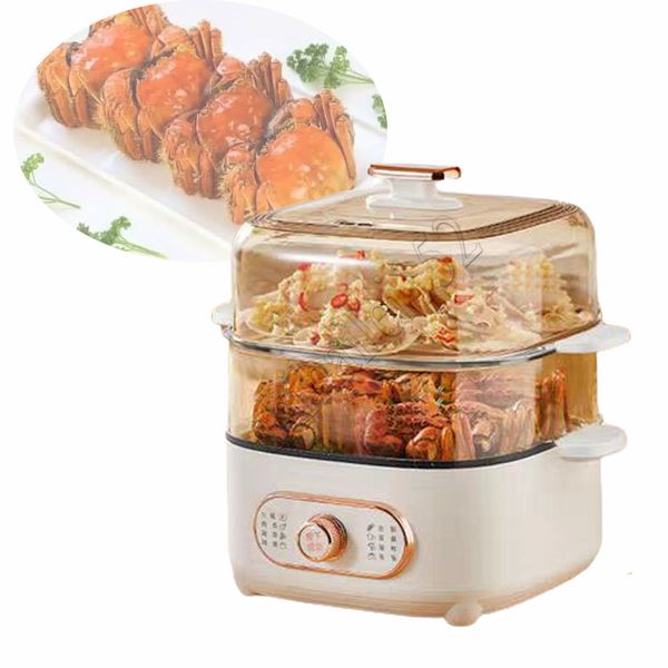 220V timer-operated home steamer with stainless steel egg cooker for portable breakfast use