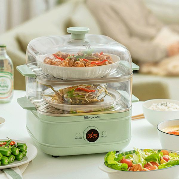 Large smart portable steamer with LED display, made from food-safe materials for kitchen use