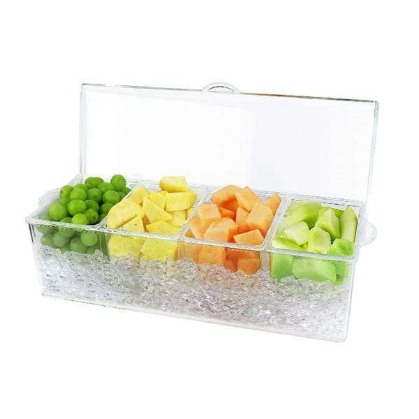 4/5 Tray Condiment Server with Lid Removable Compartments Reusable Chilled Condiment Caddy Clear Food Grade Fruit Serving