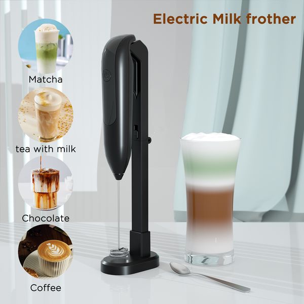 Mini handheld milk frother for coffee with USB recharge and wall mount