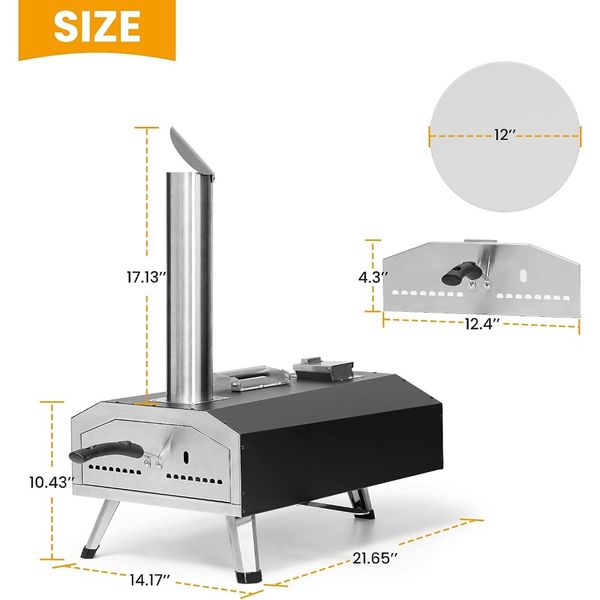 Pizza Oven 2-in-1 Wood Fired & Gas Fired Dough Knife Kitchen Measuring Scales Outdoor Pizza Maker With Rotatable 12" Pizza Stone