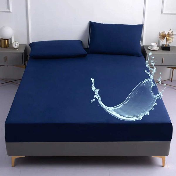 Dark blue waterproof bed sheet ideal for home bedding, summer and spring mattress covers with elastic (no pillowcase included)