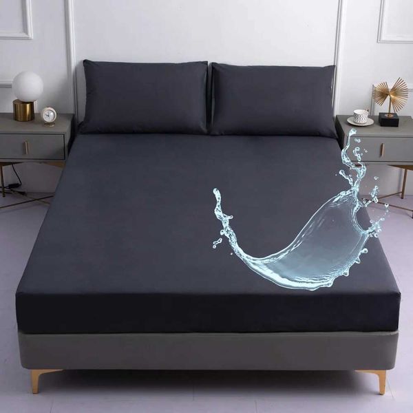 Waterproof dark gray printed bed sheet with matching pillowcase for bedroom