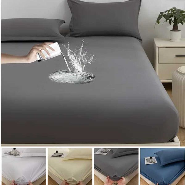 Waterproof elastic bed sheet with solid color design for mattress protection, no pillowcase included
