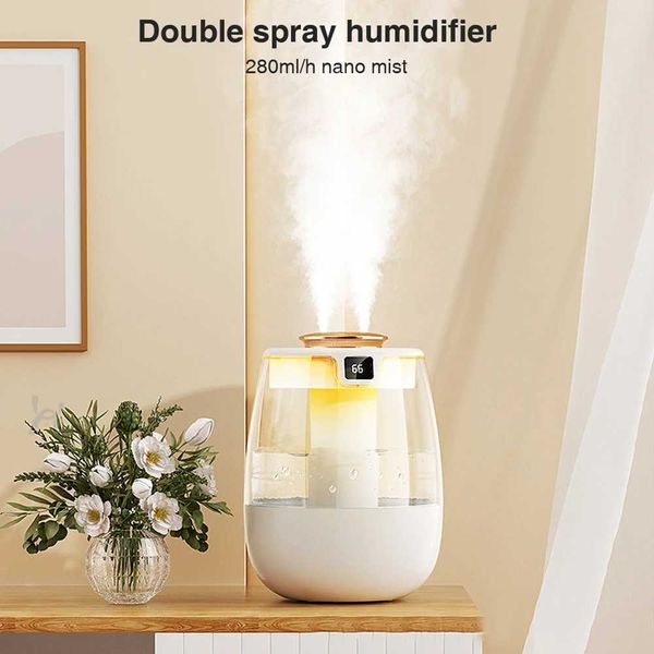 Double spray humidifier with cold mist silent desktop He Bedro car wasteland treatment 280ml/h equipped with AI intelligent digital display